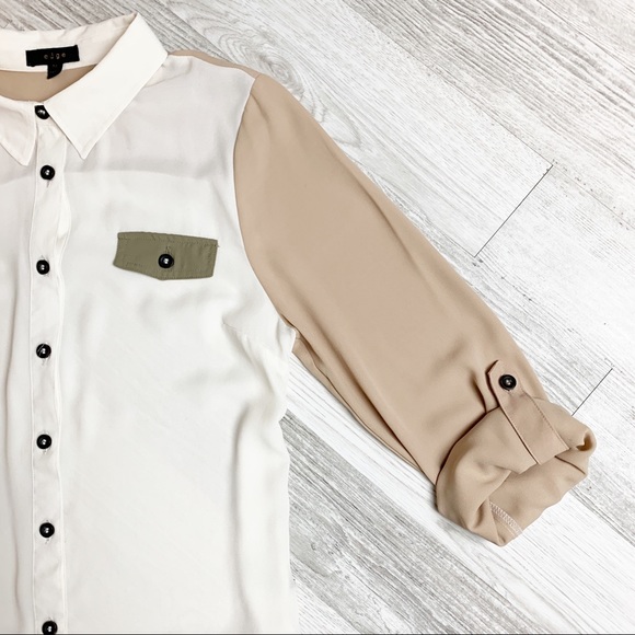 Edge Color Block Sheer Button Down Blouse - Picture 3 of 8